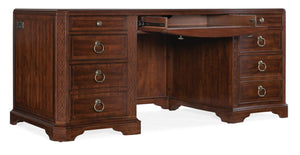 Hooker Furniture Charleston Executive Desk With Leather Writing Surface, Cherry Veneers, Walnut/Maple Inlay, 7-Drawer Storage 6750-10563-85