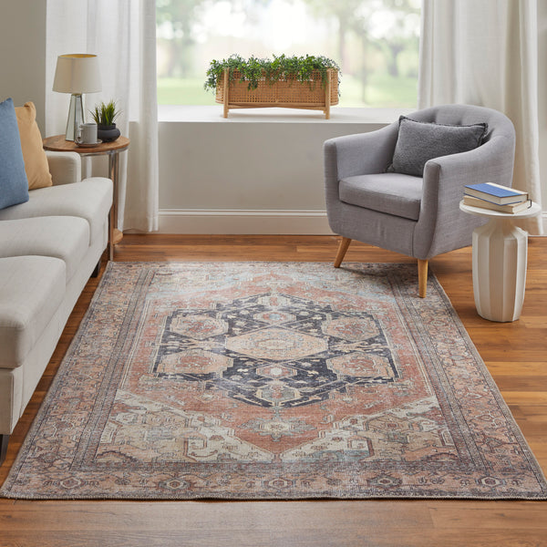 Feizy Rugs Percy Transitional Medallion Rug - Durable Machine Washable Design With Timeless Distressed Charm Orange,Brown,Taupe Polyester,Cotton,Viscose Prc39alfbrnrstf71