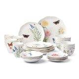 Butterfly Meadow 28-Piece Porcelain Dinner Set: Scalloped Edges, Dishwasher & Microwave Safe