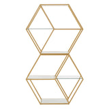 Homelegance By Top-Line Parveen Hexagon Wood and Glass 4-Shelf Modular Bookcase Gold Iron