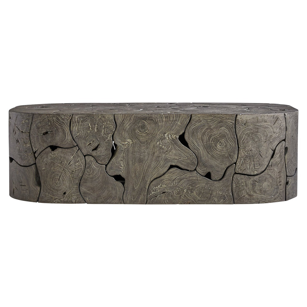 Bernhardt Bernhardt Teak Trinidad Outdoor Cocktail Table — 54" Oval Smoked Truffle Top, Mitered Edge Design X07016