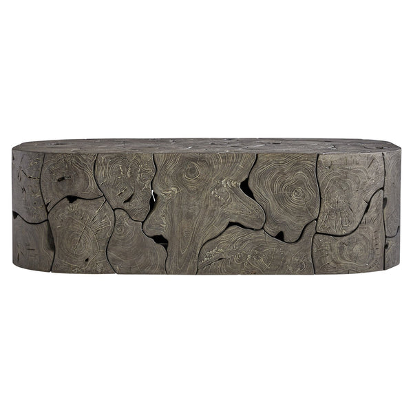 Bernhardt Bernhardt Teak Trinidad Outdoor Cocktail Table — 54" Oval Smoked Truffle Top, Mitered Edge Design X07016