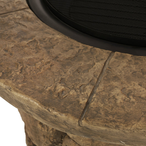 English Elm 34" Outdoor Concrete Wood Burning Fire Pit with Rustic Stone Finish for Patio Gatherings 60655.00