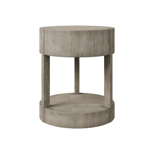 Bernhardt Bernhardt Calder Nightstand In Rustic Gray Quartered Oak — Round Modern Bedside Table W/ Drawer & Shelf 369212