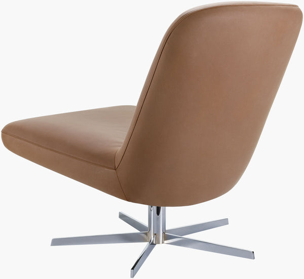 Surya Harpiste Accent Chair - Contemporary Leather Swivel Design With Stainless Steel Base For Comfort Upholstery, Medium Brown,Base, Metallic ,Silver Leather,Stainless Steel,Polyurethane Foam,Dacron Hps-001