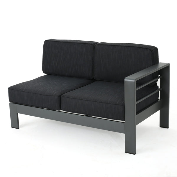 English Elm Cape Coral Modular Outdoor Sectional Aluminum Frame Khaki Cushions Glass Table 57591.00GRY