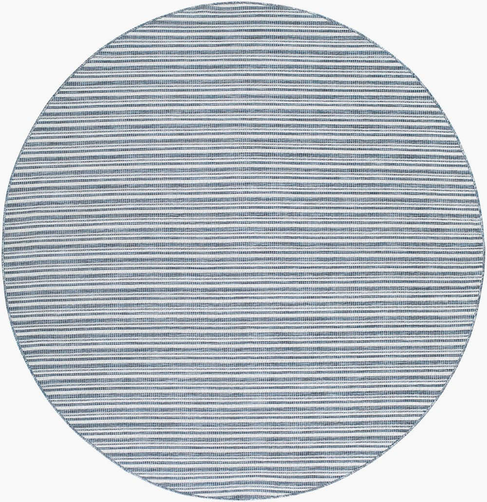 Livabliss Hampton Outdoor Flatweave Polypropylene Rug Weather Resistant Patio and Deck Accent Ivory, Dark Blu 7'8" x 7'8" Round HPT2308-77RD