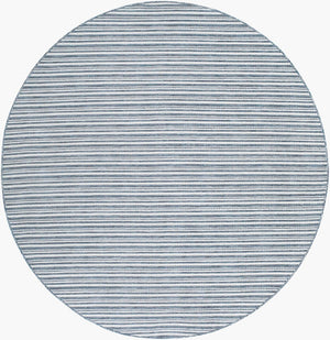 Livabliss Hampton Outdoor Flatweave Polypropylene Rug Weather Resistant Patio and Deck Accent Ivory, Dark Blu 7'8" x 7'8" Round HPT2308-77RD
