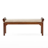 Christopher Knight Home® - Noble House - Nelson Rustic Acacia Wood Bench with Cushion, Mahogany and Cream