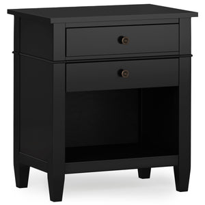 English Elm Carlton Bedside Table - Solid Wood In Black Finish With Spacious Drawers & Open Shelf For Storage B136P158573