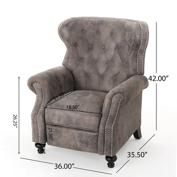 English Elm Christopher Knight Home® - Accented Push Back Recliner Chair with Rolled Arms and Copper Accents, Plush Cocooning Support, Sturdy Design Brown Gray 57337.00MF