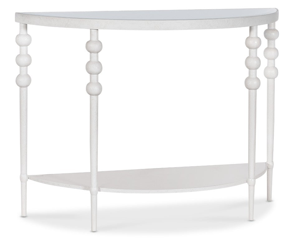 Hooker Furniture Melange Demilune Console Table With Beveled White-Glass Top, Textured White Finish & Shelf 628-85739-02