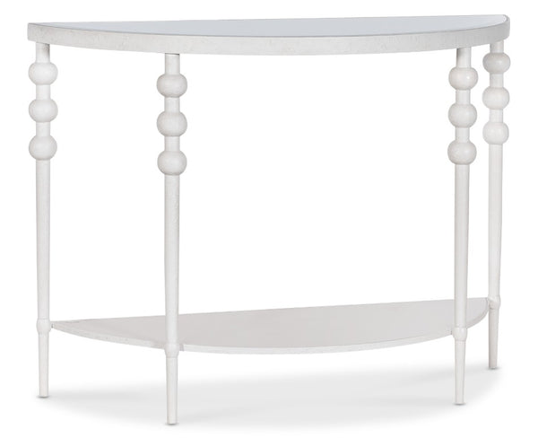 Hooker Furniture Melange Demilune Console Table With Beveled White-Glass Top, Textured White Finish & Shelf 628-85739-02