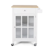 Christopher Knight Home® - Noble House - Maynard Contemporary Glass Paneled Kitchen Cart, Natural and White