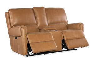Hooker Furniture Somers Power Reclining Console Loveseat With Zero-Gravity Recline, Usb, Cupholders, Leather_Too Light Brown SS718-PHZC2-080