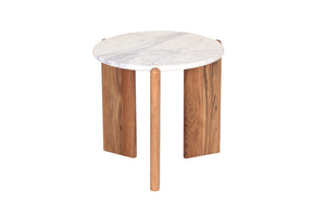 Porter Designs Porter Hepburn Round End Table With Solid Marble Top & Natural Mango Wood - Modern Elegance White Wood 05-108-03c-1931-kit