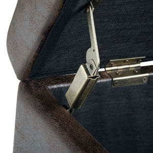 English Elm Avalon Storage Ottoman Bench - Stylish Distressed Brown Faux Leather With Hidden Storage & Safety Features B136P158641