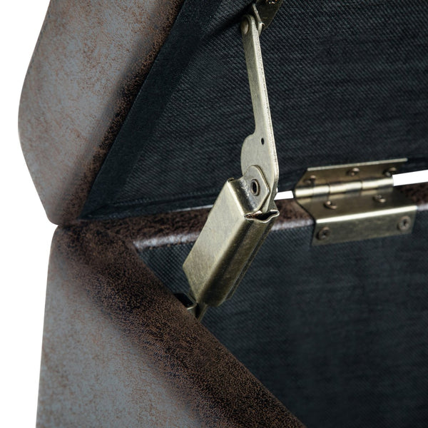 English Elm Avalon Storage Ottoman Bench - Stylish Distressed Brown Faux Leather With Hidden Storage & Safety Features B136P158641