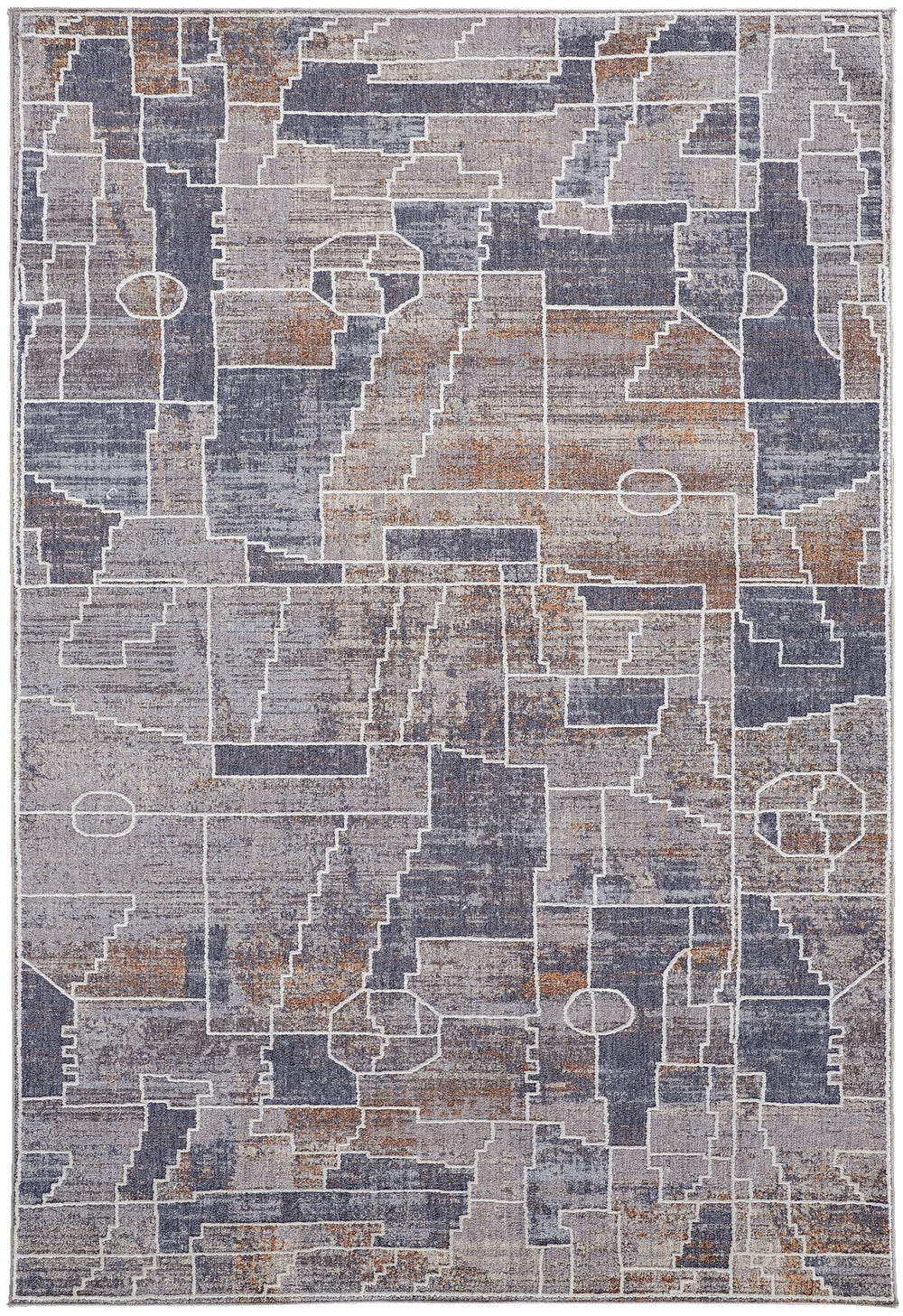 Feizy Rugs Francisco Abstract Geometric Rug - Southwestern-inspired Design For Modern Living Spaces Blue,Gray,Orange Polyester,Polypropylene Fra39d4fblumltc00