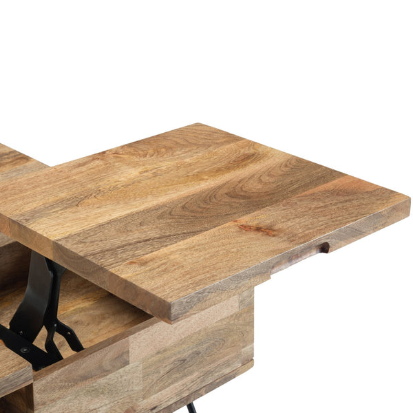 English Elm Hunter Lift Top Coffee Table - Rustic Mango Wood, Industrial Design With Ample Storage Space B136P158733