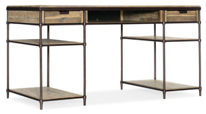 Hooker Furniture St. Armand Writing Desk Blends Solid Acacia And Brushed Pewter For Casual-Industrial Style & Smart Storage Light Wood 5601-10458-LTWD