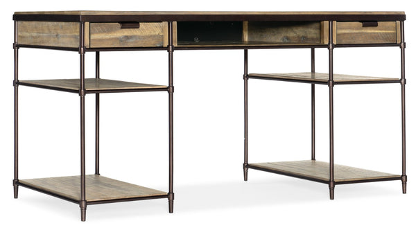 Hooker Furniture St. Armand Writing Desk Blends Solid Acacia And Brushed Pewter For Casual-Industrial Style & Smart Storage Light Wood 5601-10458-LTWD