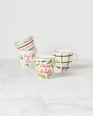 Lenox Bayberry Mugs, Set of 4 Red & Green, IVORY PORCELAIN 895261