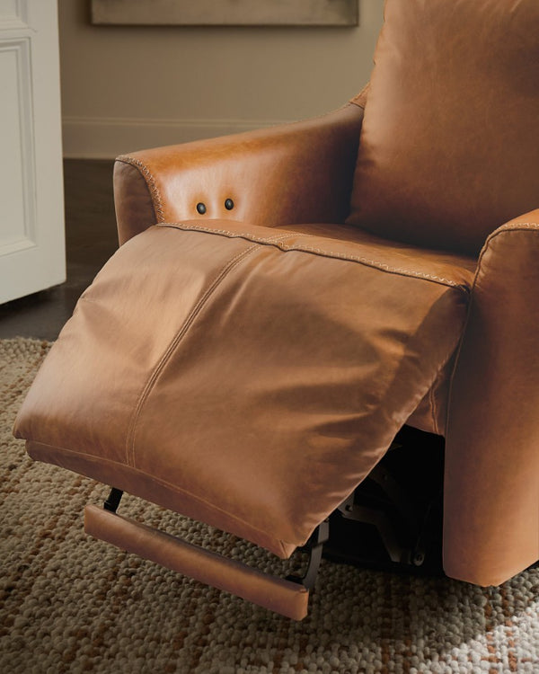 Hooker Furniture Beau Pecan Caramel Top-Grain Leather Swivel Chair With Touch Power Footrest And Tailored Topstitching CC612-PFSW-082