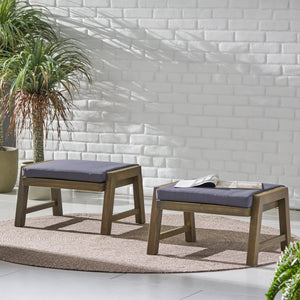 English Elm Christopher Knight Home® - Temecula Acacia Wood Outdoor Ottomans Set of 2 with Cushions — Weather-Resistant, Versatile Footrests DARK GREY 66468.00DGRY