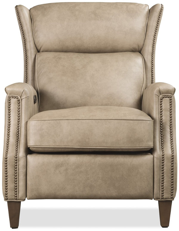Hooker Furniture Lansing Semi-Aniline Leather Power Recliner With Power Headrest, Usb Charging, Nailhead Trim Beige RC823-PH-083