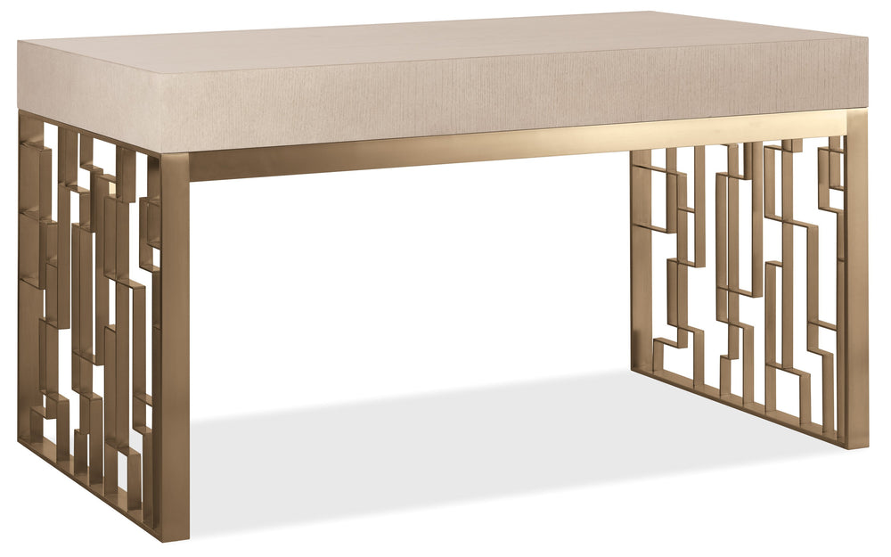 Hooker Furniture Marlowe Oak Veneer Writing Desk with Geometric Metal Legs for Modern Home Office 6420-10459-80