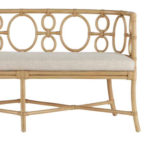 Tegal Natural Bench - Elegant Rattan Craftsmanship with Leather Ties for Stylish Indoor Spaces