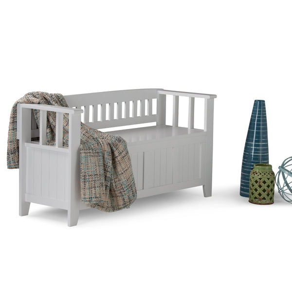 English Elm Acadian Handcrafted Entryway Storage Bench with Lift-Top Seating, Solid Wood, Transitional Design White B136P158263