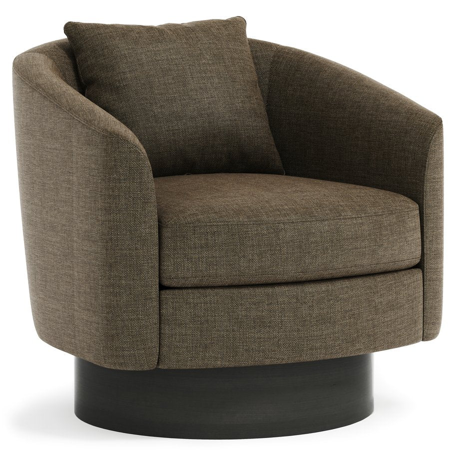 Bernhardt Bernhardt Camino Swivel Chair With Barrel Back, Spring-Down Cushioning, Dusk Wood Base, 360° Rotation N5712SA