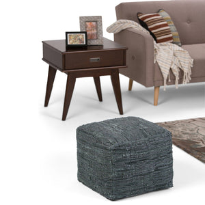 English Elm Fredrik Handcrafted Square Pouf In Dark Grey Leather - Versatile Seating & Stylish Accent For Any Room B136P159288