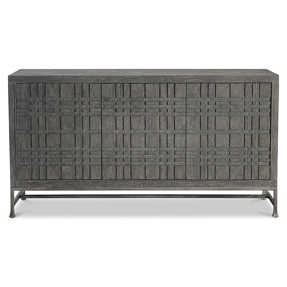 Bernhardt Bernhardt Tribeca Buffet With Geometric Raised Doors, Dark Tadon Oak & Textured Steel Base, 64.5" 333134