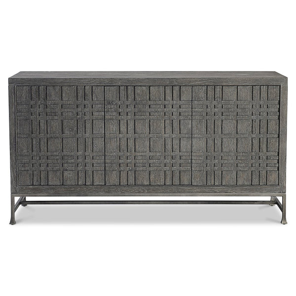 Bernhardt Bernhardt Tribeca Buffet With Geometric Raised Doors, Dark Tadon Oak & Textured Steel Base, 64.5" 333134
