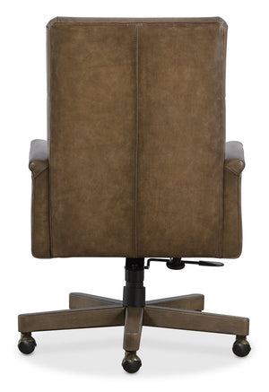 Hooker Furniture Starling Executive Swivel Tilt Chair With Semi-Aniline Top-Grain Leather, Channeled Back & Wood Base Brown EC822-078