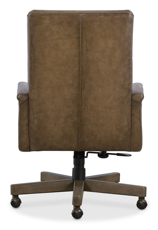 Hooker Furniture Starling Executive Swivel Tilt Chair With Semi-Aniline Top-Grain Leather, Channeled Back & Wood Base Brown EC822-078