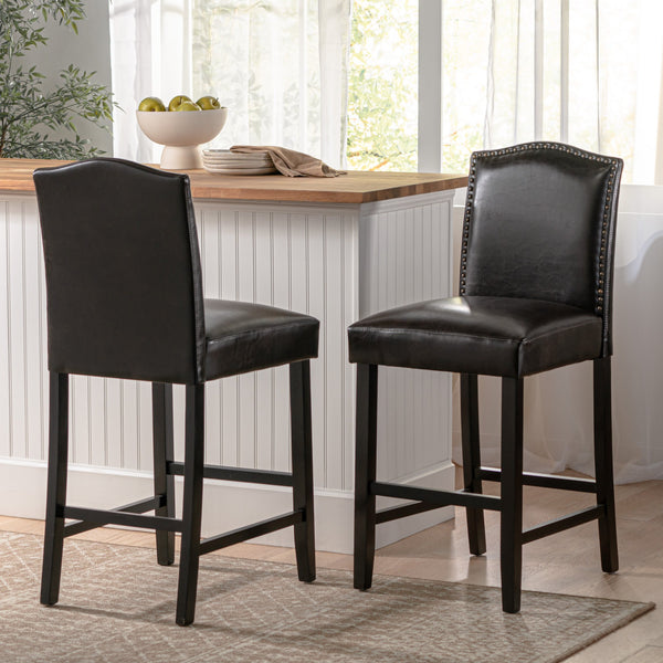 English Elm Christopher Knight Home® - Set of 2 Upholstered Counter Height Barstools with Nailhead Trim, Plush Fabric Comfort & Sturdy Legs Brown 62369.00PU