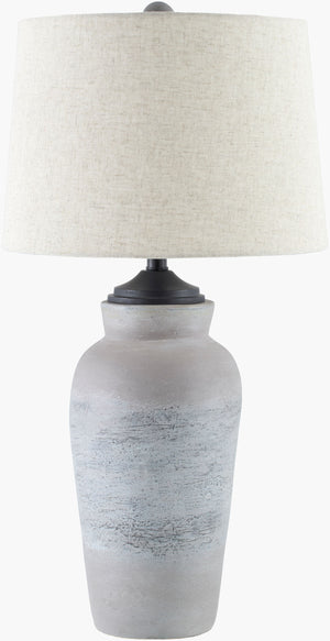 Surya Hierro Industrial Accent Table Lamp - 32" Tall With Rustic Paper Body & Cotton Shade For Home Decor Body, Gray,Shade (Outside), Beige,Shade (Inside), White,Finial, Gray,Harp, Black,Cord, Black Paper,Cotton,Cotton,Cotton,Metal,Mango Wood Hrr-001