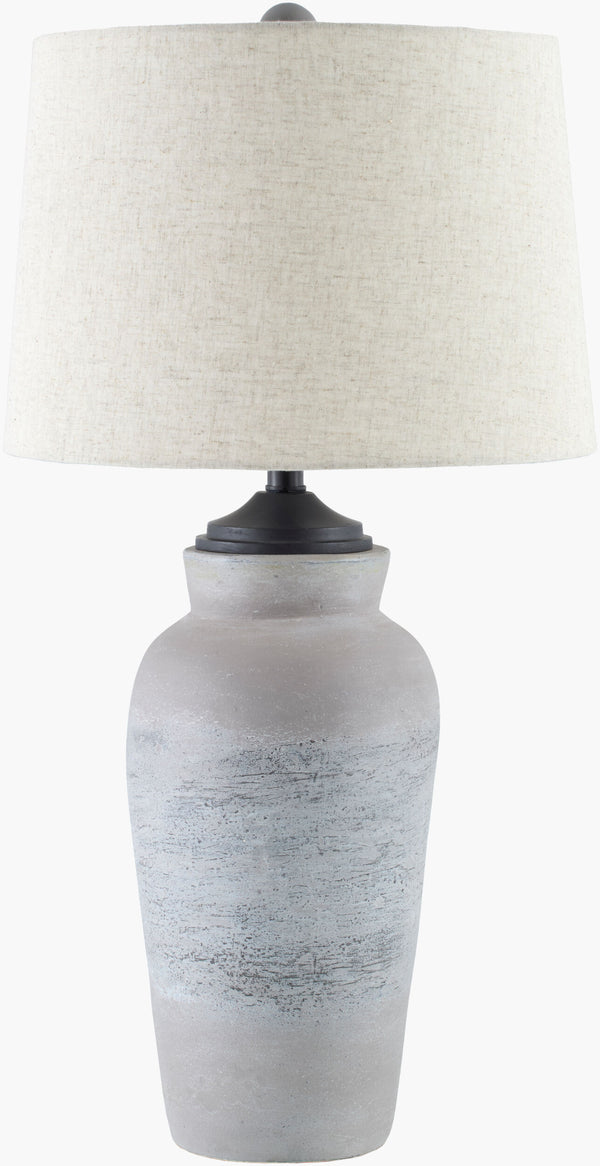 Surya Hierro Industrial Accent Table Lamp - 32" Tall With Rustic Paper Body & Cotton Shade For Home Decor Body, Gray,Shade (Outside), Beige,Shade (Inside), White,Finial, Gray,Harp, Black,Cord, Black Paper,Cotton,Cotton,Cotton,Metal,Mango Wood Hrr-001