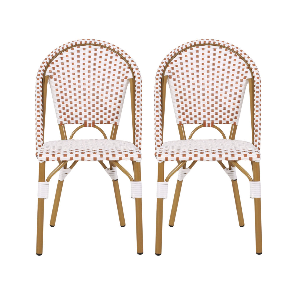 English Elm Outdoor Woven Rattan Bistro Chair Set of 2 with Aluminum Frame Bamboo Print Finish 69958.00RT