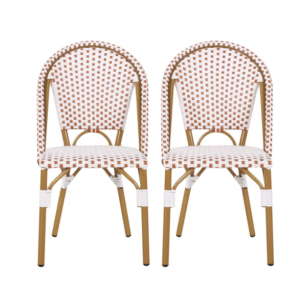 English Elm Outdoor Woven Rattan Bistro Chair Set of 2 with Aluminum Frame Bamboo Print Finish 69958.00RT