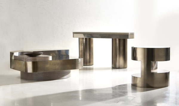 Bernhardt Bernhardt Jacopo Sculptural Cocktail Table With Layered Stainless Steel & Wire‑Brushed Oak Accent (Kona) 332022