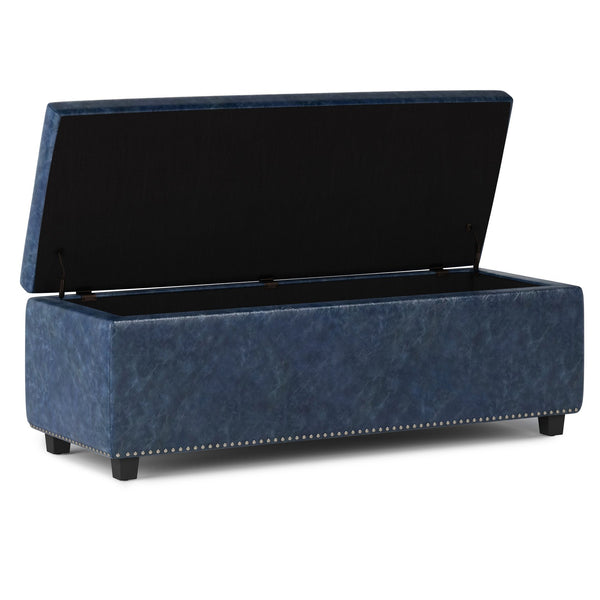 English Elm Hamilton Storage Ottoman - Elegant Denim Blue Faux Leather With Hidden Storage & Timeless Design B136P159060
