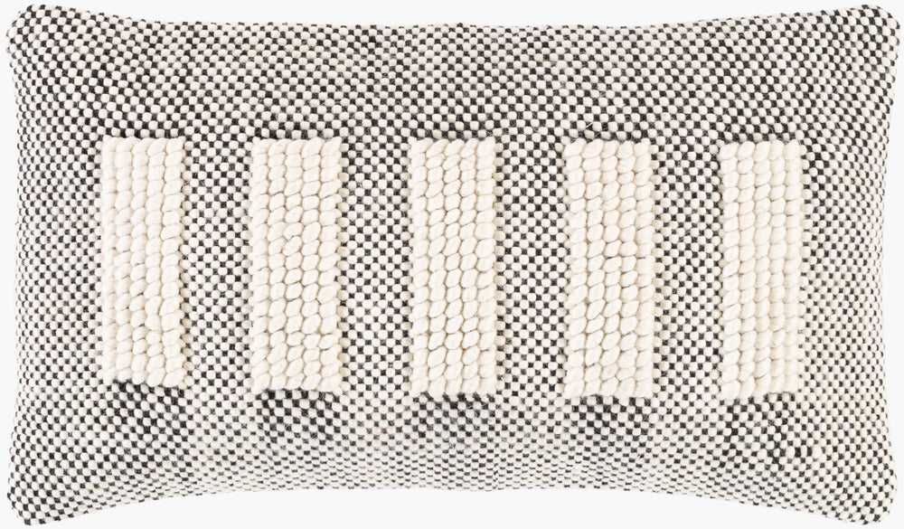 Surya Harlow Hand-woven 14"L X 32"W Lumbar Pillow Kit - Modern Home Decor Accent With Easy Care Zipper Cream Wool,Polyester,Cotton Hrw003-1424p