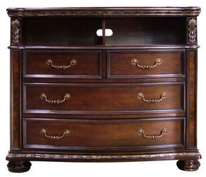 English Elm Steve Silver - Monte Carlo Dark Brown Media Chest – Cherry & Mappa Burl Veneers, Dovetailed Drawers, Antiqued Brass Accents, Felt-Lined Top Drawer (49"L x 39.75"W x 22"H) B081P157353