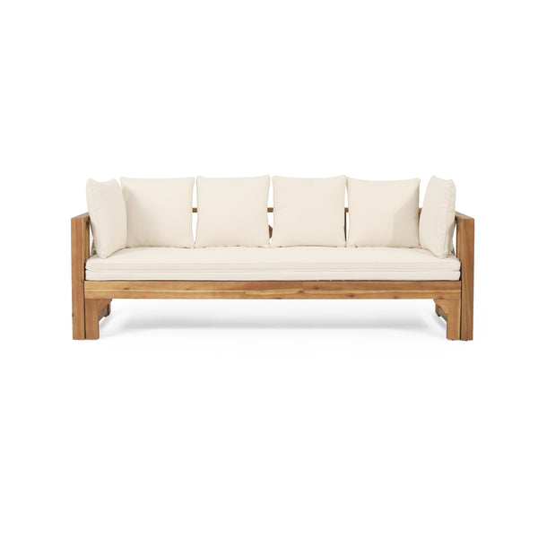 English Elm Christopher Knight Home® - Outdoor Acacia Wood Daybed Sofa: Stylish 3-Seater Lounge With Water-Resistant Cushions For Patios 74327.00BEIGE