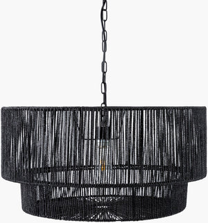 Surya Hascombe Pendant Lighting - 25"L X 25"W X 83"H Rustic Industrial Design For Cozy Home Illumination Fixture, Black,Shade, Black,Cord, Black Paper Hsb-002
